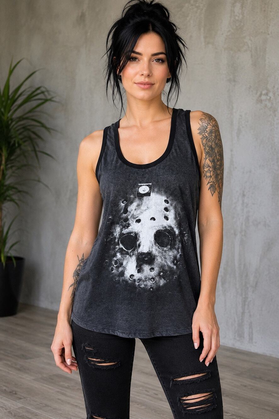 Friday the 13th Hot Topic Jason Mask Graphic Tank Top, Size Large